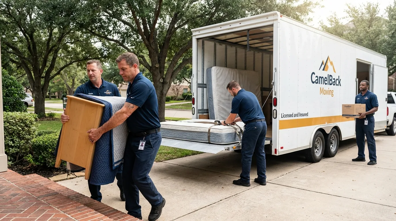 Crew loading residential truck for cross-state move from Linden, MI