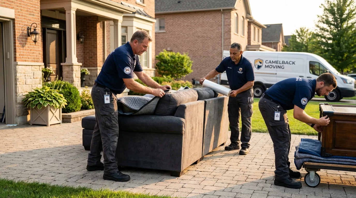 Large estate moving crew wrapping furniture in Linden, MI